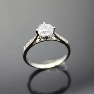 China White Gold Plated Sterling Silver Engagement Ring with Clear Cubic Zirconia(F82) supplier