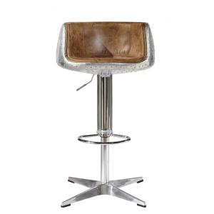 China Vintage Fabric Brown Leather Counter Adjustable Height Stools With Alluminium Back supplier