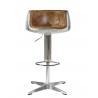 Vintage Fabric Brown Leather Counter Adjustable Height Stools With Alluminium
