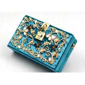 China Blue Printing Flannel Evening Clutch Bags With Small Bling Crystals Accessories supplier