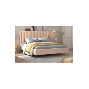 Wingback Bed Frame Upholstered Fabric Cream-Coloured King Size