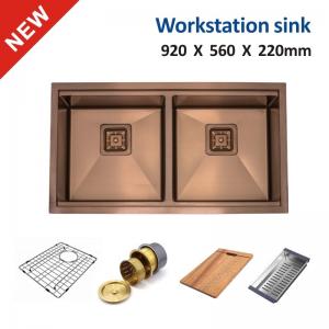 China Undermount Stainless Steel Work Station Sink , Copper 36 Double Bowl Farmhouse Sink supplier