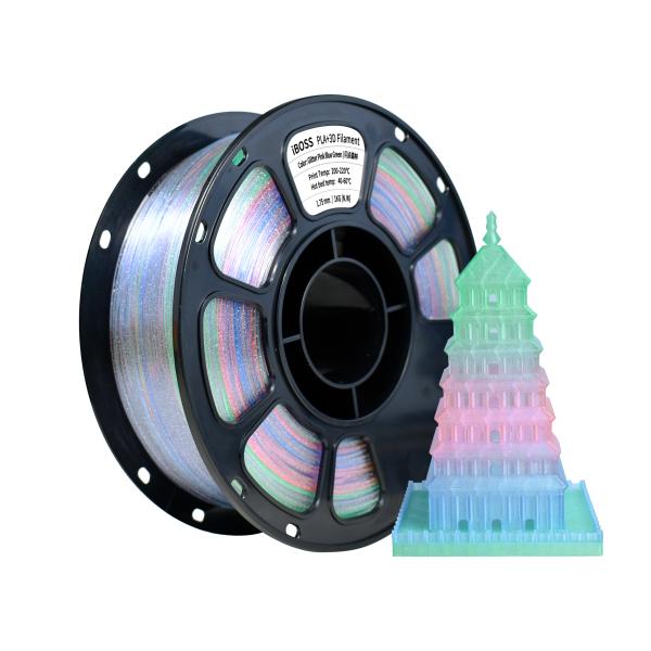 China iboss 3d Printed  PLA+ Filament Glitter Pink Green Blue FDM Forming Technology 1.75mm 3d Printing Filament wholesale