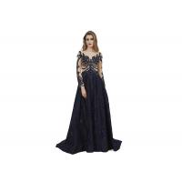 China Dark Blue Color Long Sleeve Beading Arabic Evening Dresses Eco Friendly on sale