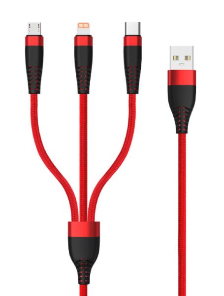 1-to-3 USB Cable Set Braided Aluminum Housing for iPhone/Android C-C20V3A 60W max/C-L 9V3A 27W max Durable Long-Lasting