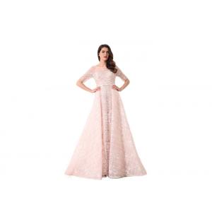 China Light Pink Half Sleeve Evening Dresses / Saudi Wedding Bridesmaid Dress supplier
