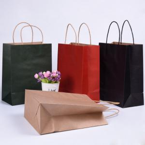 Folding Brown Paper Shopping Bags With Strong Heat Resistant Glue Reinforce