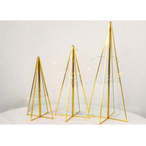 Glass cone tower craft ornaments Christmas glass box decoration Gold border sanding geometric glass crafts in stock