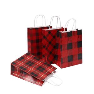 Grid Pattern Custom Printed Carrier Bags , Brown Paper Gift Bags Size 16 X 8 X 22 Cm