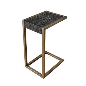 ISO Wood Living Room Coffee Table Bronze C Shaped Side Table Oak Veneer