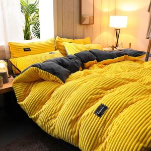 Home Hotel 4 pcs Flannel Bedding Set Duvet Cover Flat Sheet Pillow Cases Queen/King Size
