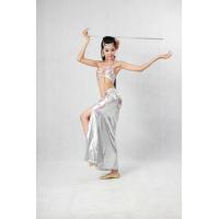 China Silver Belly Dance Wear 2 Pcs Metallic Halter Bikini Top Floor Length Side Slit Skirt on sale