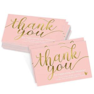China Rectangle 5'' Pink And Gold Thank You Cards , Thank You Bussiness Cards supplier