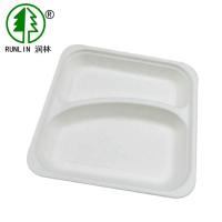 China 120 Deg Compostable Bagasse Disposable Cafeteria Food Trays 2 Compartment on sale