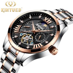 China KINYUED Stainless Steel Watch Band OEM Mechanical Watch Manufacturer Automatic Skeleton Watch Men supplier