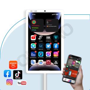 China Qtenboard Interactive 21.5 27 32 Inch Smart Mobile Touch Screen Portable TV 2k HD Display Android 13 Rolling TV Stand Portable supplier
