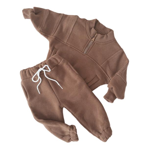 Customized Half Zipper Pullover Sweat Shirt 280gsm With Drawstring Sweatpants Kids Jogger Set