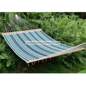 China 13 Ft Foldable  Sleeping Double Fabric Hammock With Spreader Bar Green Blue Strip supplier