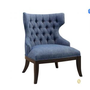 China ODM Wooden Navy Blue Fabric Upholstery Chair Solid Wood Legs ISO18001 Approved supplier