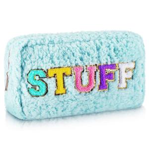 China Travel Chenille Letters Plush Preppy Makeup Bag Small Shockproof With Zipper supplier