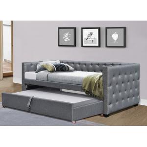 Full Size Velvet Upholstered Daybed Pull Out Trundle Bed Single Chesterfield Grey Plush