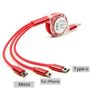 China Scalable Flat 3 In 1 1.2m Retractable Charging Cable Micro USB To USB supplier