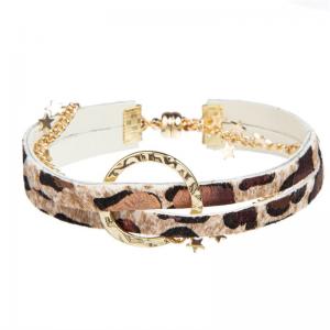 Animal Print Braided Leather Wrap Bracelet Metal Beads For Hip Hop Girl​
