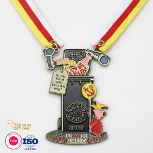 Wholesale sport game custom shape metal medallion 2D antique brass joyful carnival  Medal With regular Ribbon
