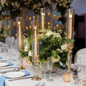 Gold Pillar Wedding Candle Holders Tall 4pcs Set Champagne 40cm