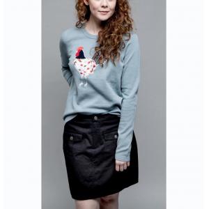 WOMEN'S 100% COTTON FINE GAUGE APPLIQUE ROOSTER EMBROIDERY KNITTED SWEATER ( PULLOVER )