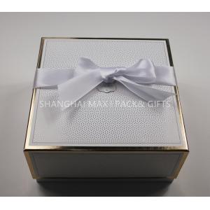 High End Apparel Branded Gift Boxes With Ribbon Bow Gold Hot Stamp Foil Printing