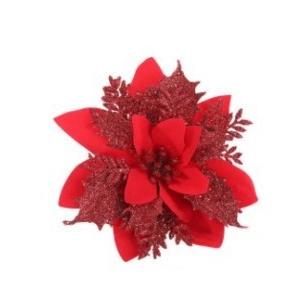 Christmas Artificial Fake Flower Bouquet Glitter Poinsettia For Xmas Decor