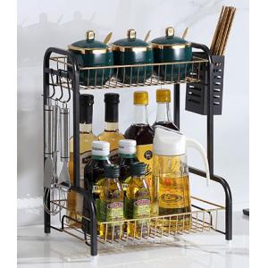 ODM Spice Double Layer Kitchen Rack Black And Gold color 36.5x22x40cm Specification