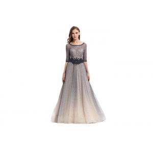 Gradient Ramp Half Sleeve Formal Dresses , Sequined Sash Long Formal Dresses