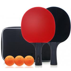 Red Blue EVA Sponge Black Handle Table Tennis Set 3 Star Bat and ABS Balls Oxford Bag