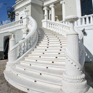 White Marble Stair Balusters Handrail Luxury Spiral French Balcony Railing Design Decorative Outdoor Villa