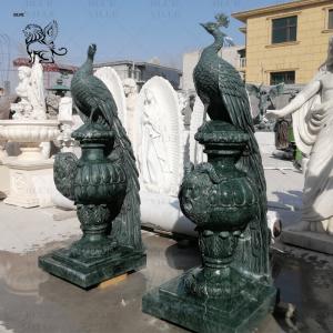 Green Marble Peacock Statue Sculpture Life Size Natural Stone Carvings Animal Sculptures Garden Home Decoration