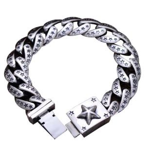 China Sterling Silver Heavy Chunky Cuban Curb Link Engraved Stars Mens Bracelet (058880) supplier
