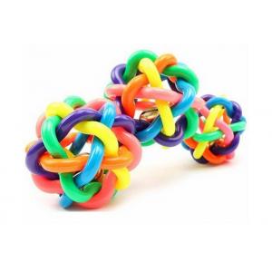 China 9cm Knitted Ball Plastic Pet Toys Food Grade TPR With Bell Rainbow Colorful supplier