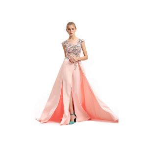China Peach Color Muslim Wedding Bridesmaid Dress Split Ball Gown Tapestry Fabric Type supplier