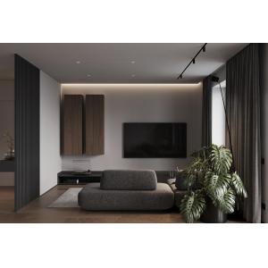 Minimalist Customized Living Room Design With Wooden Storage Cabinet