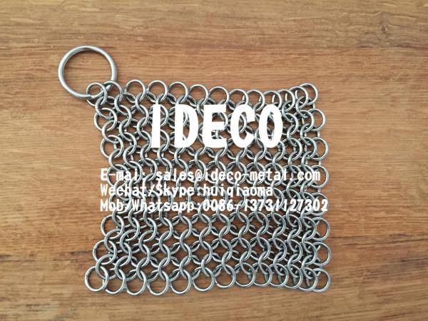 Stainless Steel Rings Chainmail Scrubber, Chain Mail Cast Iron Cleaner, Chain