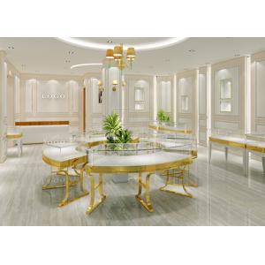 China Gold Stainless Steel Retail Glass Display Cases Luxury Wood Combined With Mirror supplier