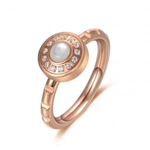 Lady Fashion Jewelry Ring Elegance Wedding Ring with Diamond White Shell with Rose Golden Plating Stainless Stell Rings