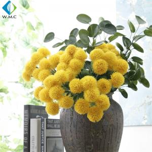 Yellow White Fake Flower Bouquet , Ball Shape Artificial Chrysanthemum Flowers