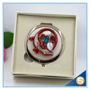China Shinny Gifts Crystal Animal Design Folding Double Side Make up Mirror Metal Compact Mirror supplier