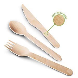 Eco-Friendly Disposable Wooden Bamboo Cutlery Set With Knives Forks Spoons Utensil Sets