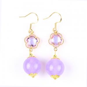 China Handmade Crystal Stone Earrings Purple Chalcedony Gemstone Beaded Pendant Earrings Healing Crystal Stone  Earrings supplier