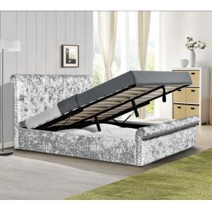 Crush Velvet  Gas Lift Storage Bed OEM Silver Upholstered Double Bed Frame