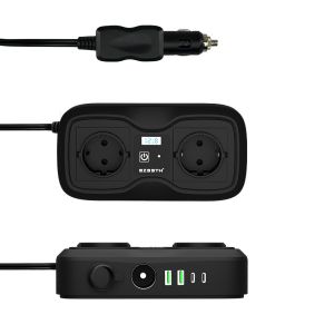 Car Power Inverter 200W, 12V to 220V/240V AC Converter, Dual AC Outlets and Dual USB Ports for Car Charging